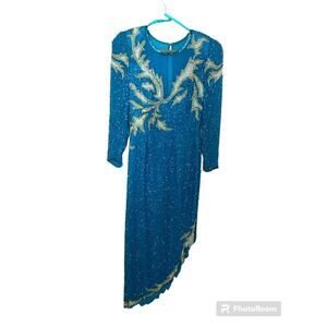 Lillie Ruben Women’s Dress Beaded Sequin Silk Asymmetrical Hem Formal Holiday